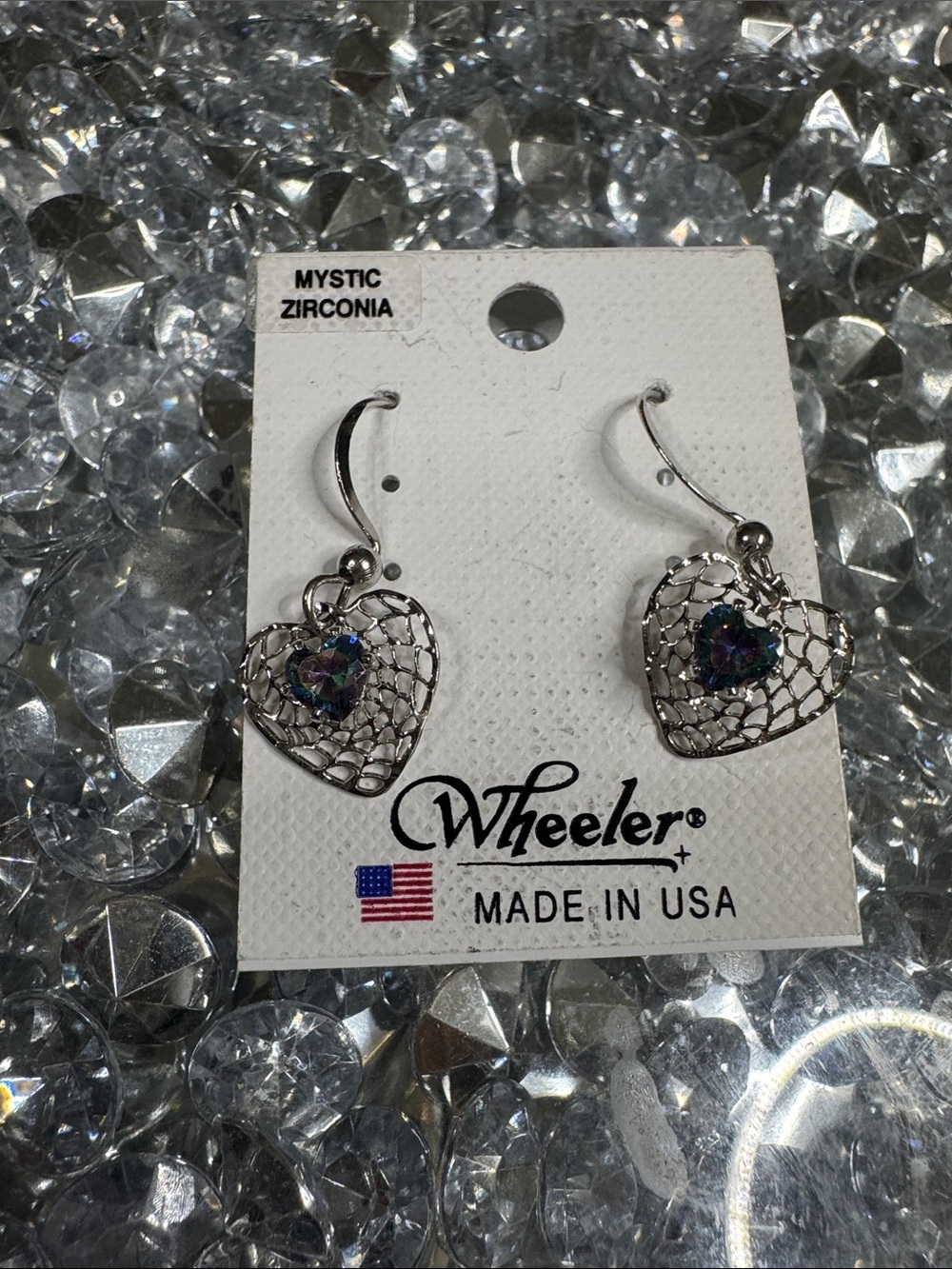 Mystic Silver Heart Filigree Earrings with Multicolor Zirconia